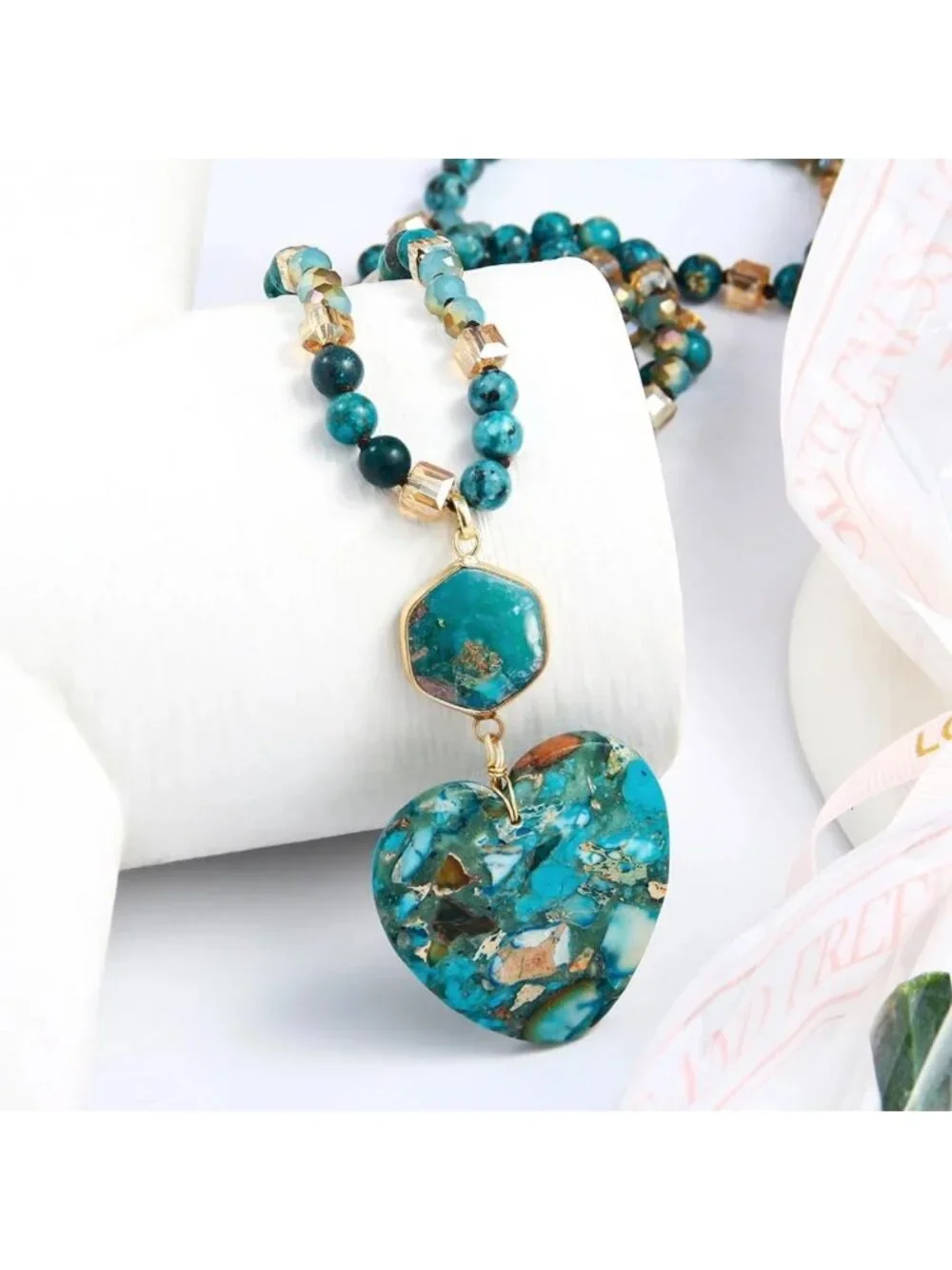 Boho Beaded Pendant Necklace for Women & Men - Natural Turquoise & Tiger Eye